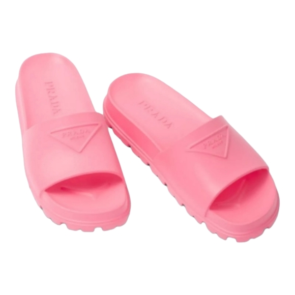 PRADA Signature triangular Logo Rubber Pool Slides Flat Sandals Shoes US 9 EU 39 - Picture 2 of 4